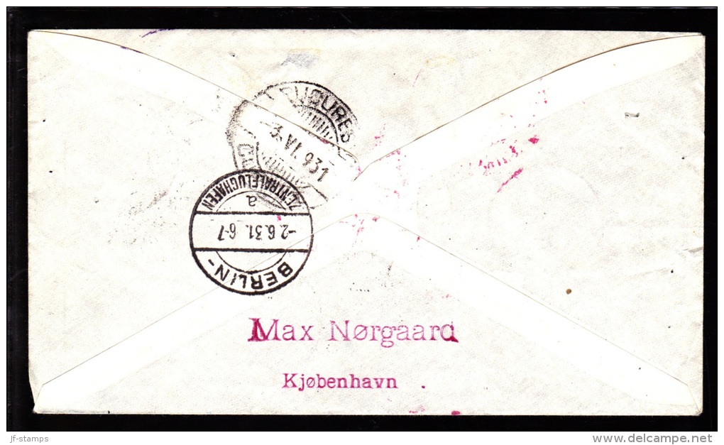 1931. Air Mail. 15 øre Lilac And 1 + 4 øre. KØBENHAVN LUFTPOST 2 1 6 31 BUCAREST 3 VI 31. (Michel: 144) - JF103847 - Poste Aérienne