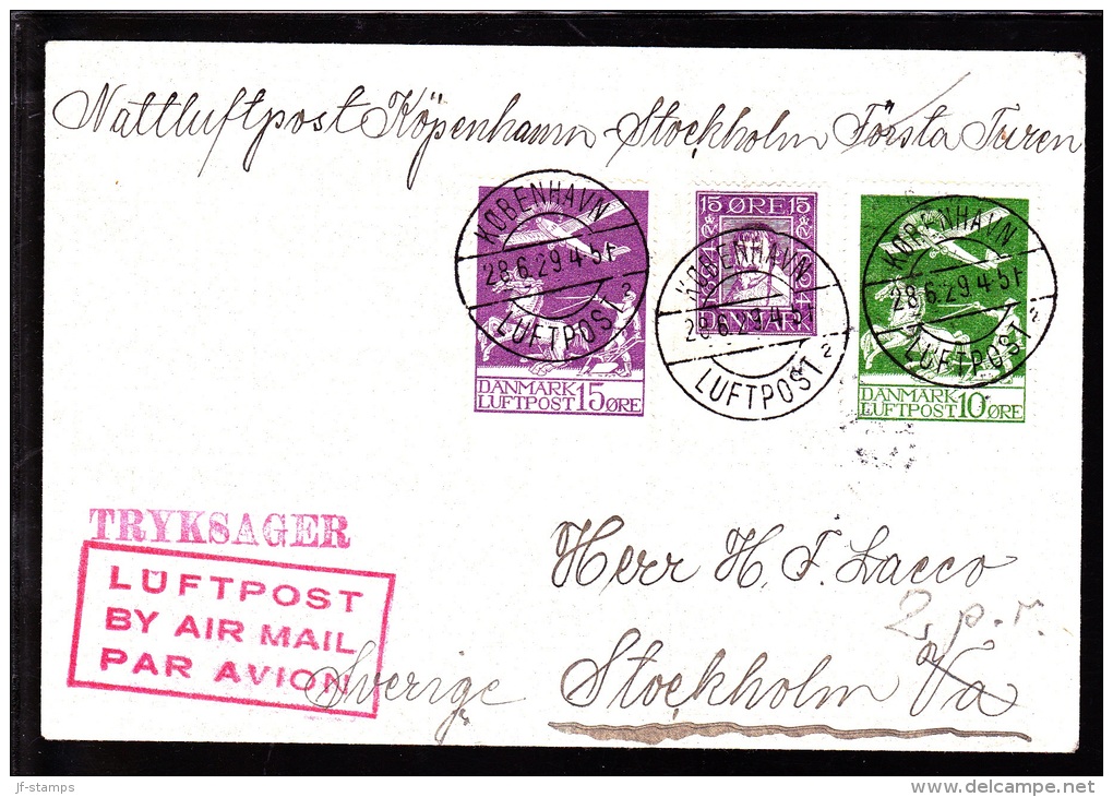 1929. Air Mail. 15 øre Lilac And 10 øre Green + 15 øre. KØBENHAVN LUFTPOST 2 28 6 29 ST... (Michel: 144) - JF103842 - Airmail