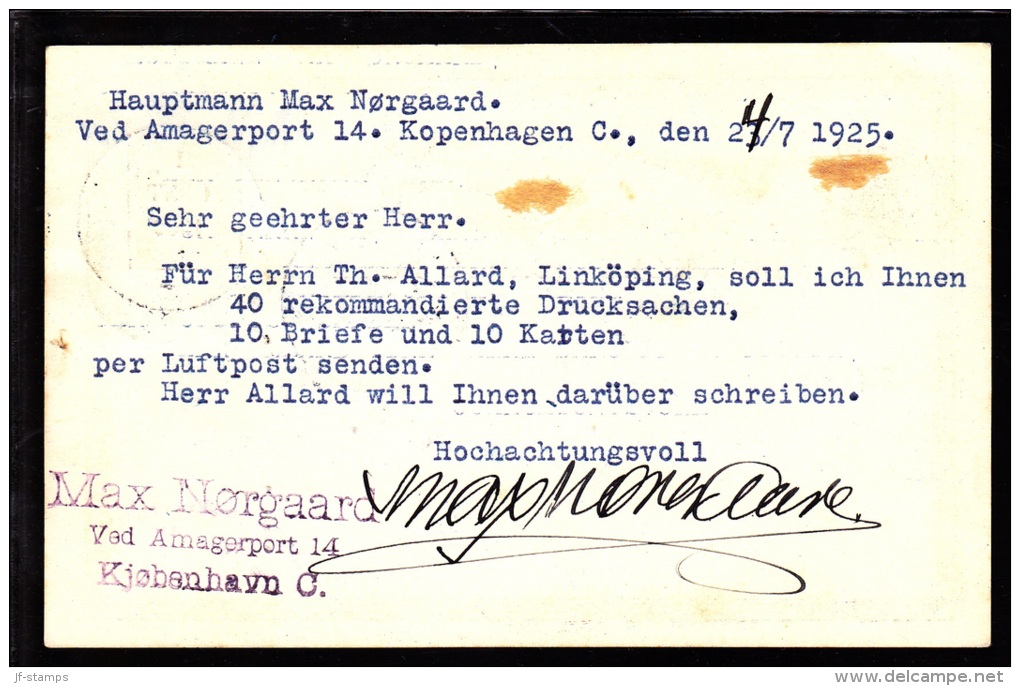 1925. Air Mail. 10 øre Green And 27/1 Kr. On DWI-BREVKORT To Hamburg From KØBENHAVN LUF... (Michel: 143) - JF103822 - Autres & Non Classés