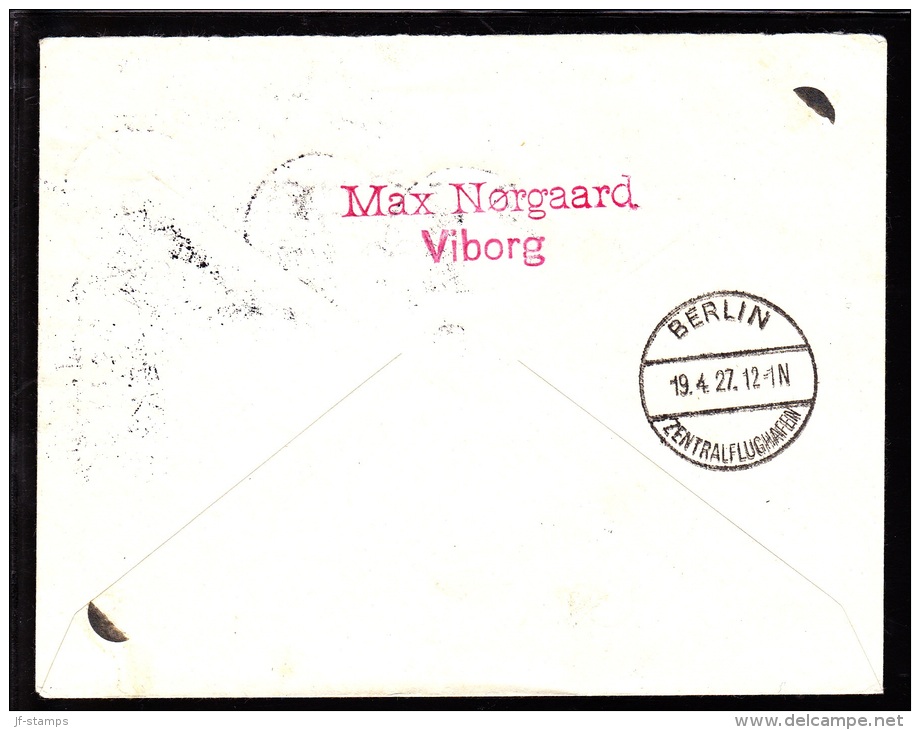 1927. Air Mail. 15 øre Lilac In Pair And 10 øre Green. Traincancel FREDERICIA- FLENSBUR... (Michel: 144) - JF103849 - Airmail