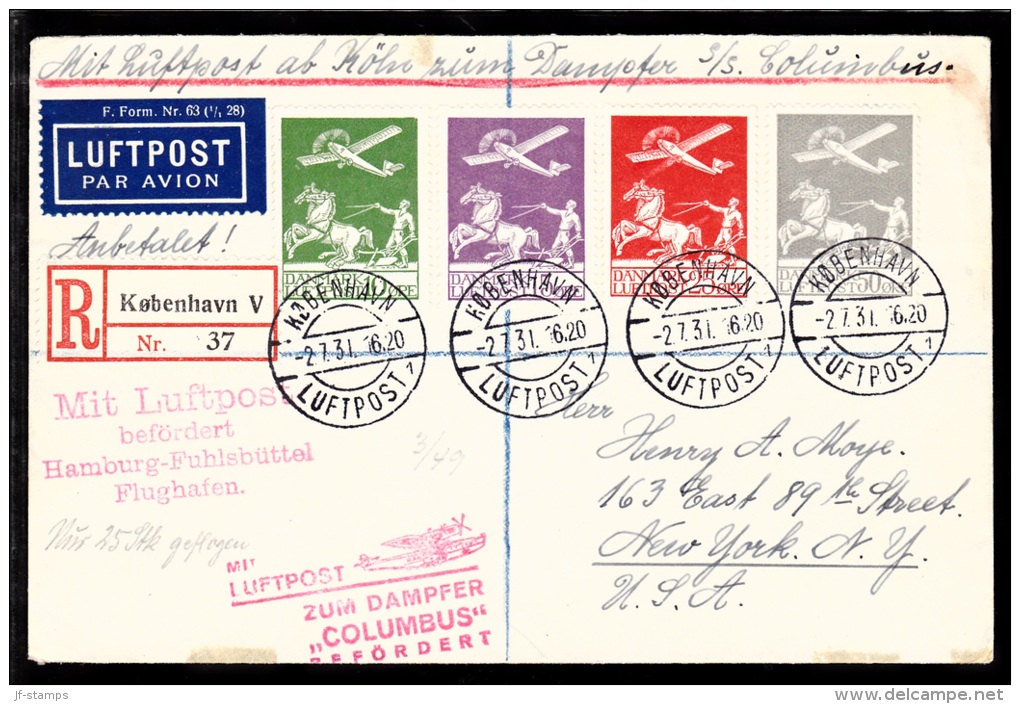 1931. Air Mail MIT LUFTPOST ZUM DAMPFER COLUMBUS BEFÖRDERT And Mit Luftpost Befördert H... (Michel: 180, 143-145) - JF10 - Poste Aérienne