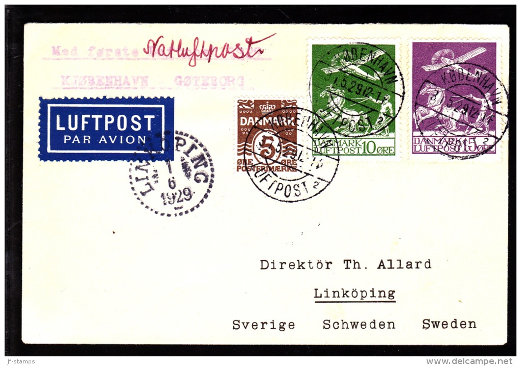 1929. Air Mail. 15 øre Lilac And 10 øre Green + 5 øre. KØBENHAVN LUFTPOST 2 31 5 29 LIN... (Michel: 144) - JF103841 - Luftpost