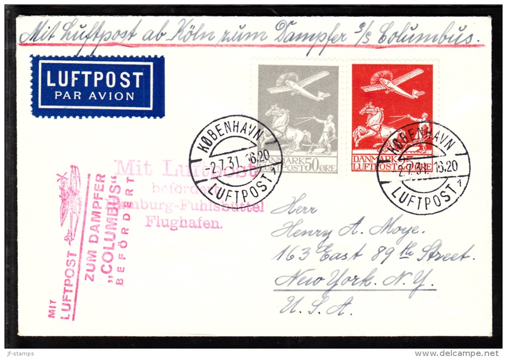 1931. Air Mail. MIT LUFTPOST ZUM DAMPFER COLUMBUS BEFÖRDERT And Mit Luftpost Befördert ... (Michel: 180, 145) - JF103169 - Posta Aerea