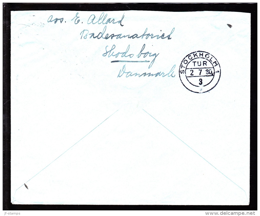 1925. Air Mail. 15 øre Lilac Pair On Cover From SKODSBORG BADESANATORIUM To Sweden. Tra... (Michel: 144) - JF103834 - Airmail