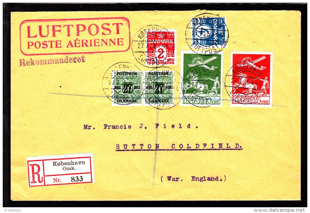 1925. Air Mail. 25 øre Red And 10 øre Green + 2 X 27/20 øre. 4 + 2 øre. KØBENHAVN LUFTP... (Michel: 145) - JF103855 - Poste Aérienne