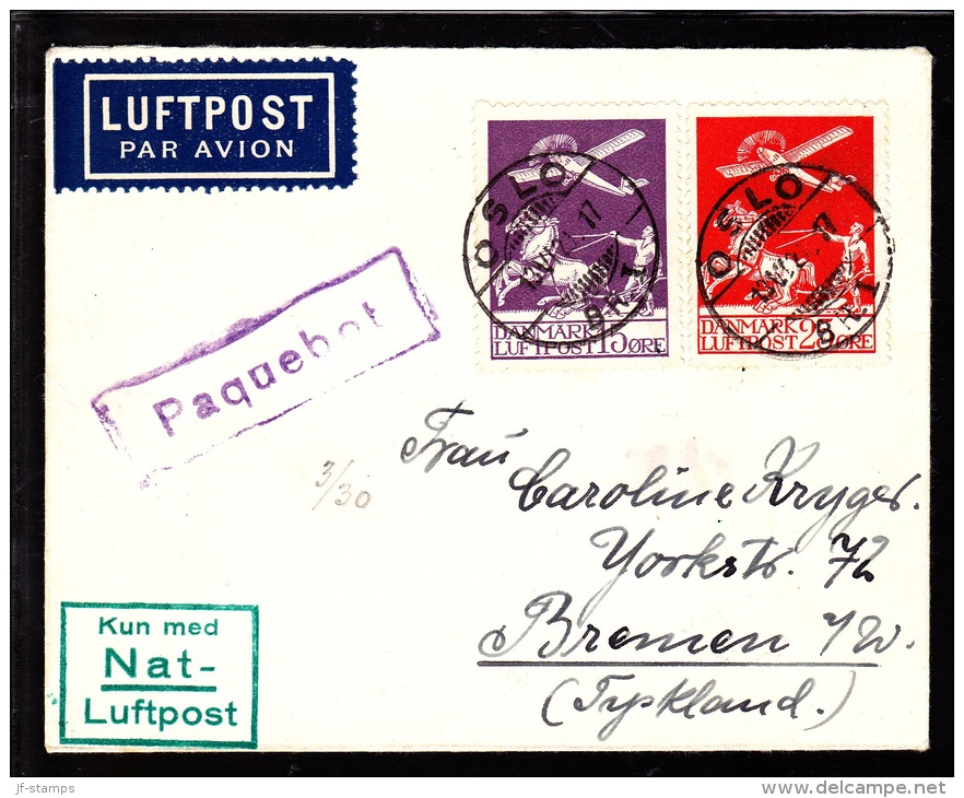 1928. Air Mail. 25 øre  + 15 øre. OSLO 13. VI. 28. Paquebot. Scarce Combination Of Ship... (Michel: 145) - JF103874 - Posta Aerea