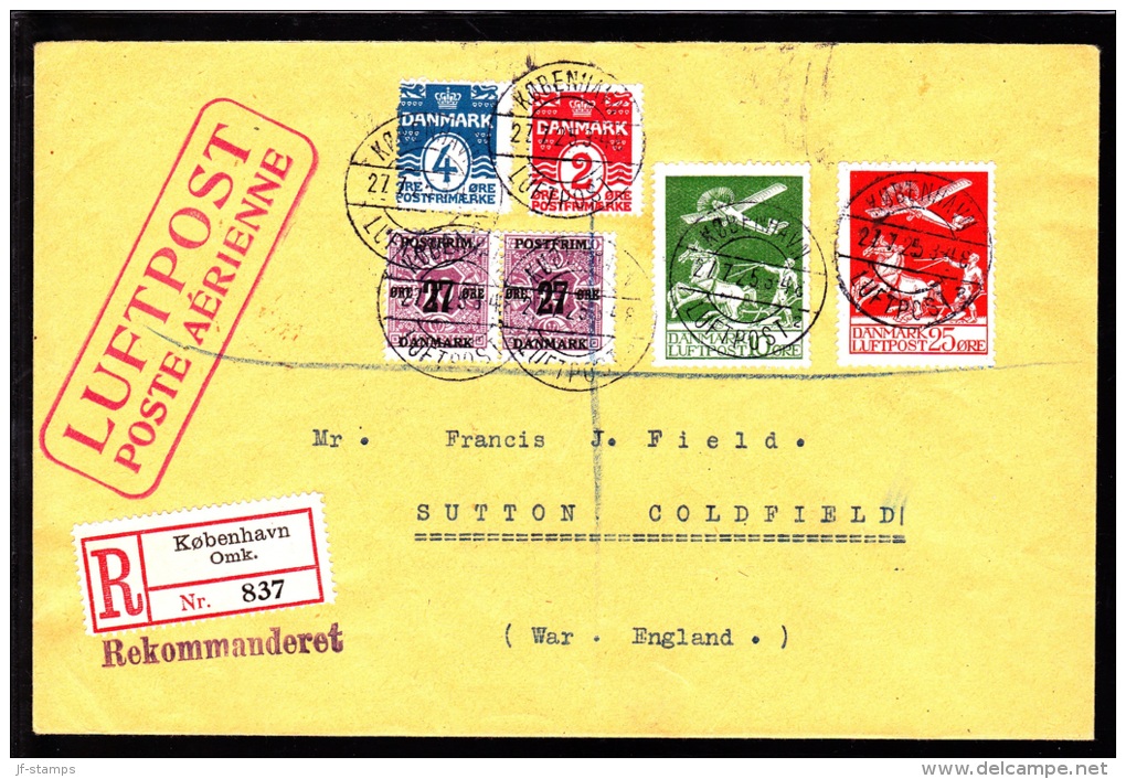 1925. Air Mail. 25 øre Red And 10 øre Green + 2 X 27/10 øre. 1 + 2 øre. KØBENHAVN LUFTP... (Michel: 145) - JF103854 - Luftpost