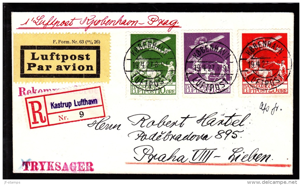 1927. Air Mail. Complete Set (3 Values). 10, 15 + 25 øre.  Luksus Stempel KØBENHAVN LUF... (Michel: 143-145) - JF103870 - Poste Aérienne