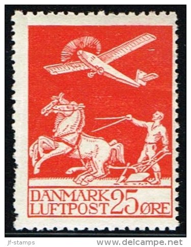 1925. Air Mail. 25 øre Red. Missing Perf. (Michel: 145) - JF158318 - Airmail