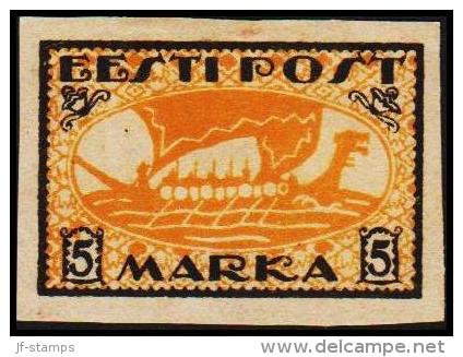 1919 VIKING SHIP 5 Mk. Black-orange, Grey Paper Imperforated. (Michel: 13y) - JF106925 - Estland