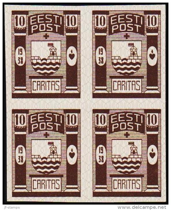 1938 CARITAS 10 + 10 S. Brown 4-Block. Imperforated Proof. Very Scarce. (Michel: 131 PROBE) - JF107620 - Estland