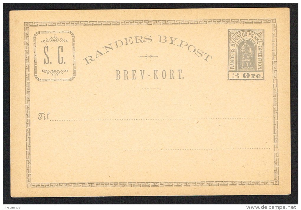 RANDERS BYPOST. 1888. BREV-KORT 3 ØRE Gray Blue. Format 138 X 92 Mm. (Michel: ) - JF104033 - Local Post Stamps