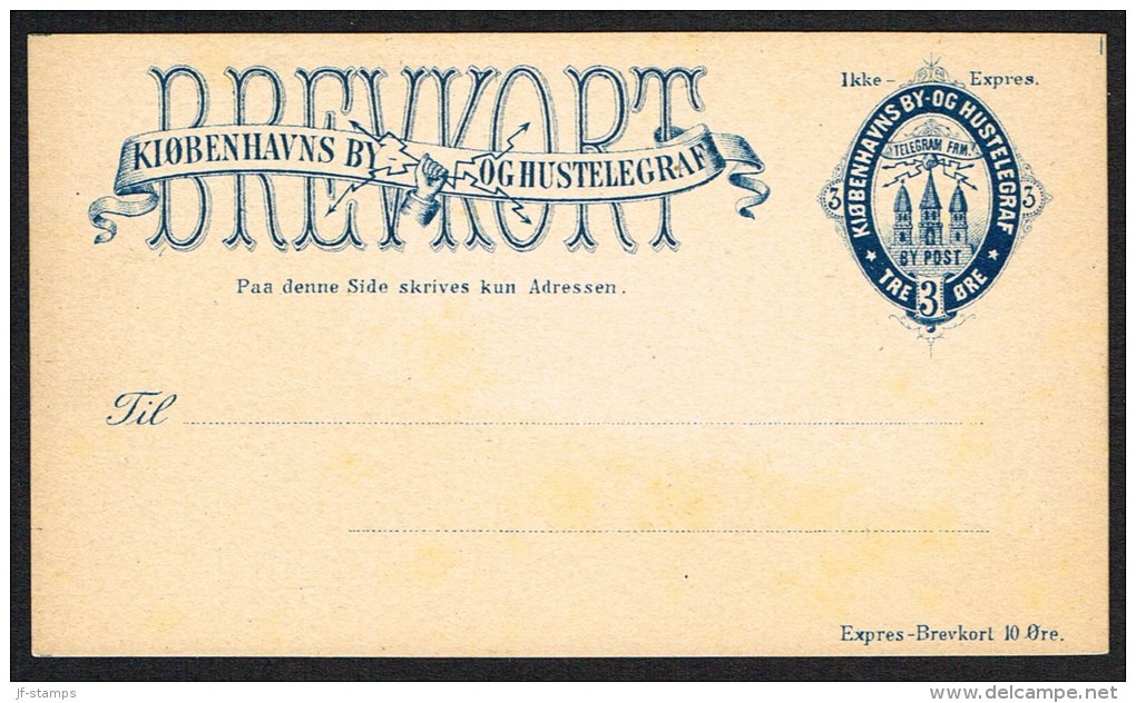 KJØBENHAVNS BYPOST. 1881. -BREVKORT 3 Øre Blue. Ikke Expres.  (Michel: ) - JF104020 - Local Post Stamps