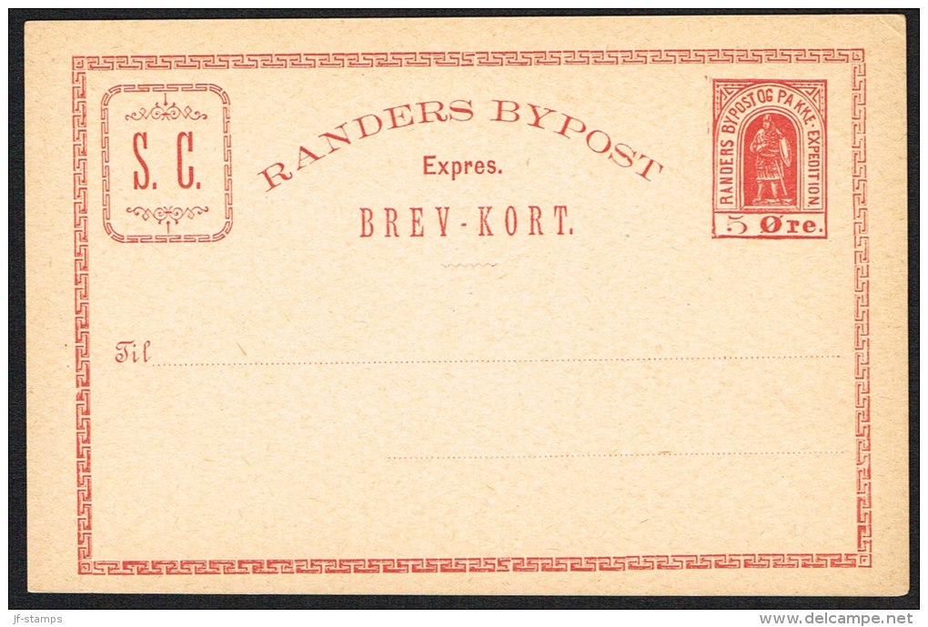 RANDERS BYPOST. 1888. Expres BREV-KORT 5 ØRE Red. Format 138 X 92 Mm. (Michel: ) - JF104034 - Local Post Stamps