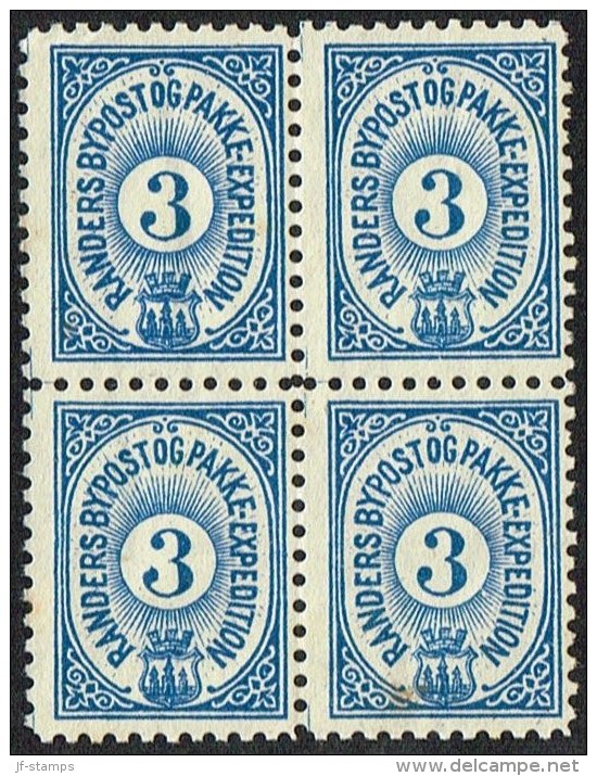 RANDERS BYPOST.  1889. 3 ØRE 4-BLOCK.  (Michel: DAKA 47) - JF107733 - Lokale Uitgaven