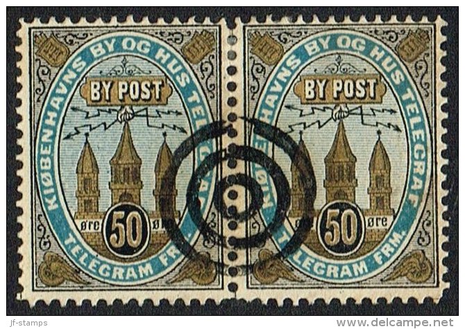 KIØBENHAVNS BY OG HUS TELEGRAF. 1880. 50 ØRE Pair.  (Michel: DAKA 8) - JF107730 - Local Post Stamps