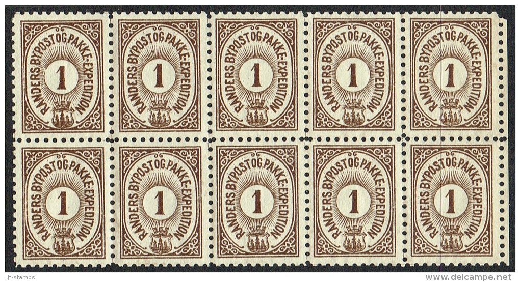 RANDERS BYPOST.  1889. 1 ØRE 10-BLOCK.  (Michel: DAKA 45) - JF107726 - Lokale Uitgaven