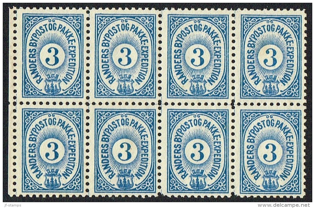 RANDERS BYPOST.  1889. 3 ØRE 8-BLOCK.  (Michel: DAKA 47) - JF107732 - Lokale Uitgaven
