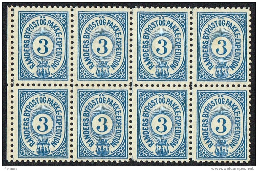 RANDERS BYPOST.  1889. 3 ØRE 8-BLOCK.  (Michel: DAKA 47) - JF107732 - Local Post Stamps