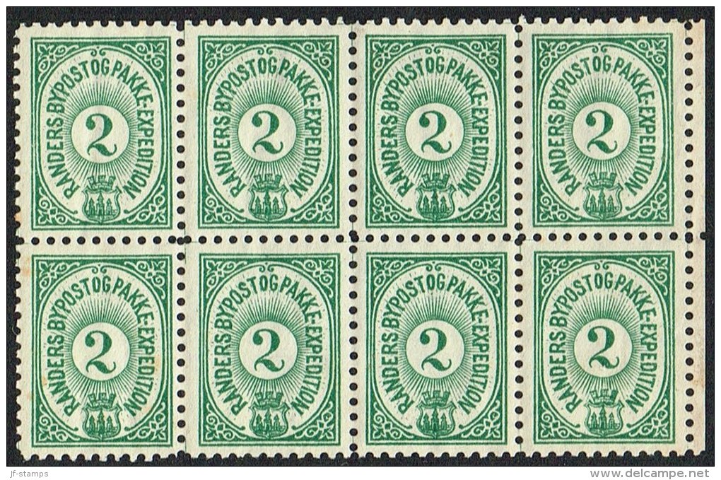 RANDERS BYPOST.  1889. 2 ØRE 8-BLOCK.  (Michel: DAKA 46) - JF107727 - Local Post Stamps