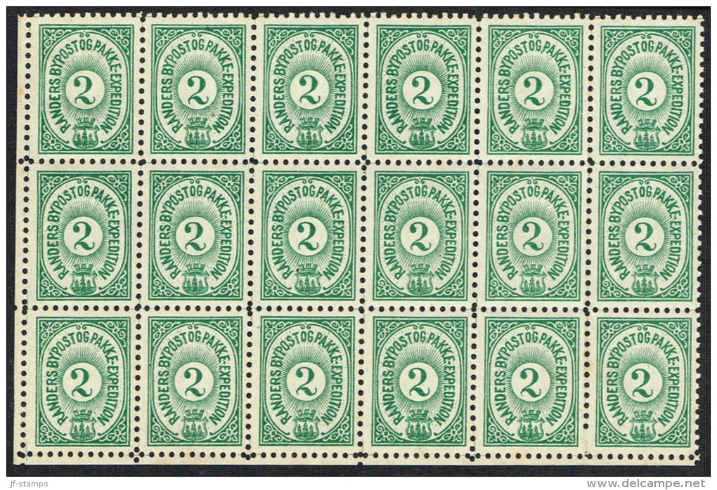 RANDERS BYPOST.  1889. 2 ØRE 18-BLOCK.  (Michel: DAKA 46) - JF107725 - Local Post Stamps