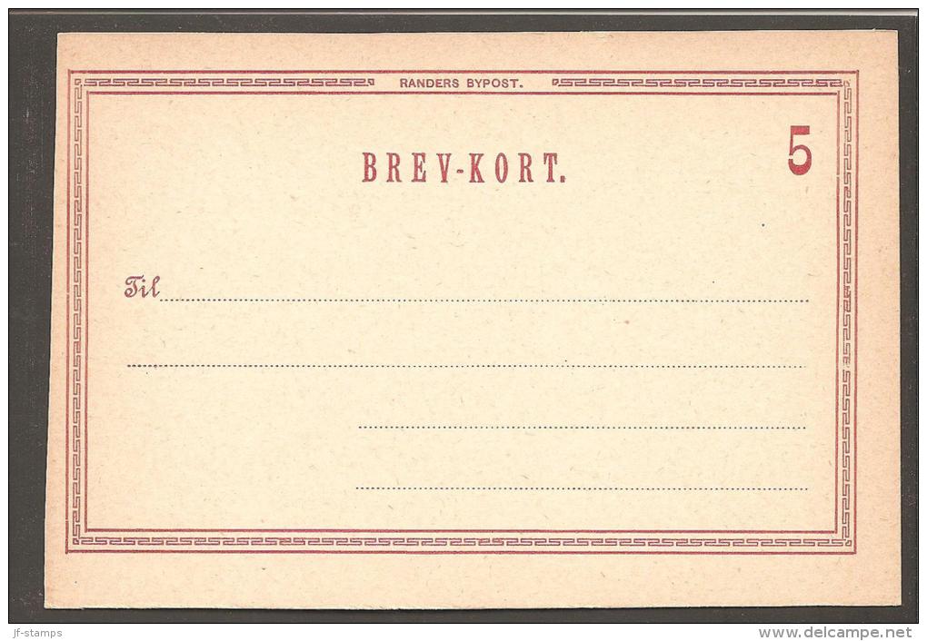 RANDERS BYPOST. 1887. BREV-KORT (POSTCARD) 5 øre Red. Beautiful Unused Card. (Michel: ) - JF170742 - Emisiones Locales