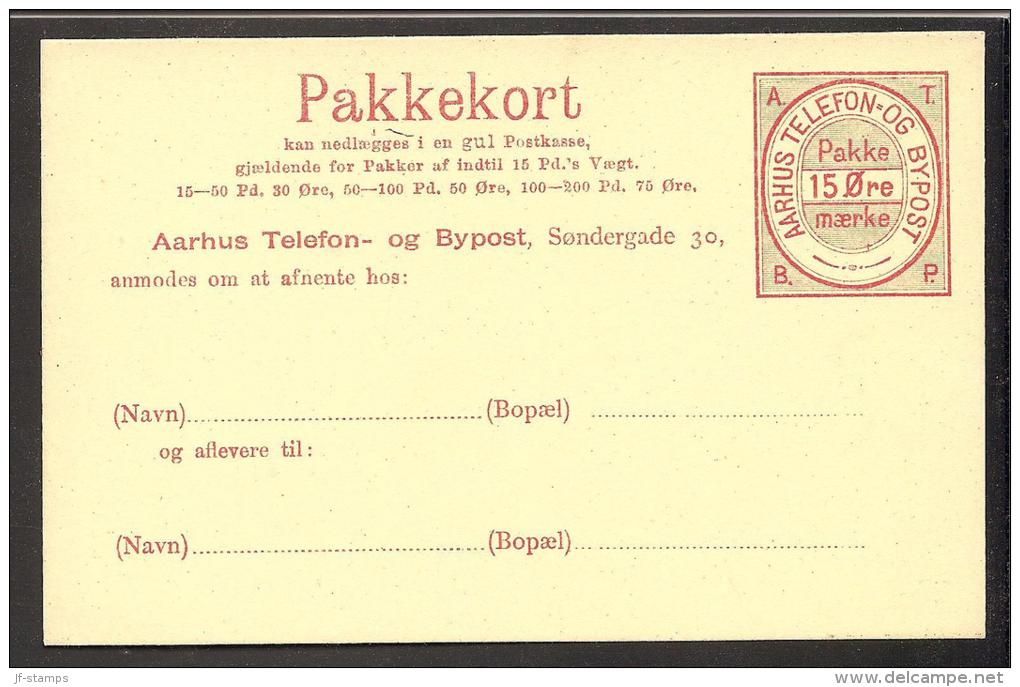 AARHUS TELEFON & BYPOST. 1884. PAKKEKORT (Parcel Card) 15 øre Red. Beautiful Unused Card. (Michel: ) - JF170728 - Emisiones Locales