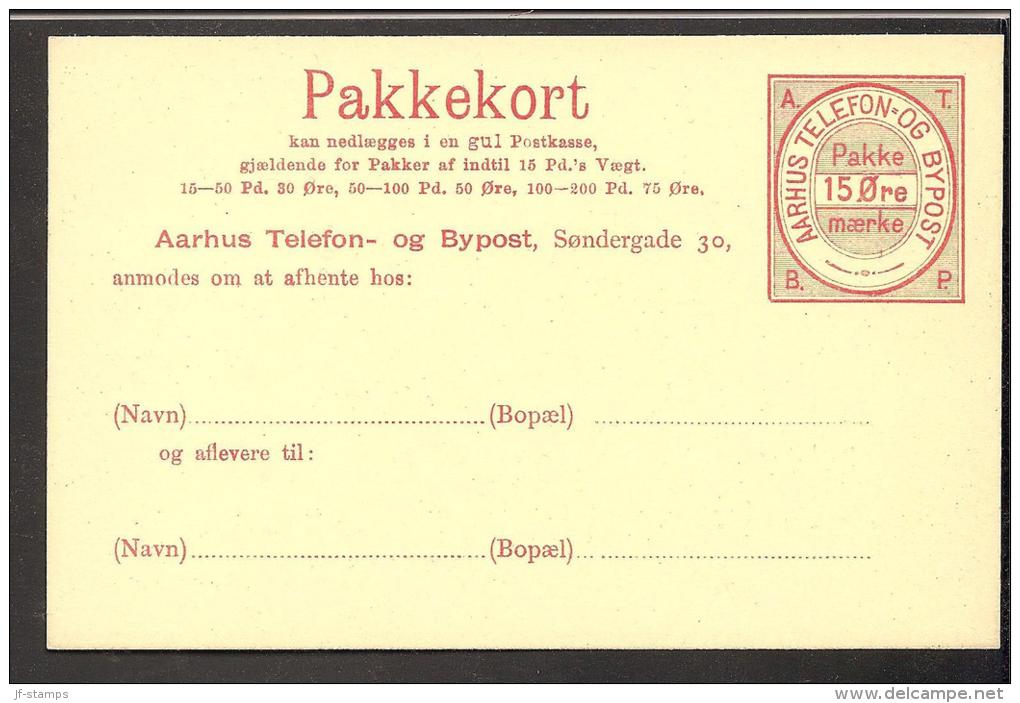 AARHUS TELEFON & BYPOST. 1884. PAKKEKORT (Parcel Card) 15 øre Red. Beautiful Unused Card. (Michel: ) - JF170729 - Local Post Stamps