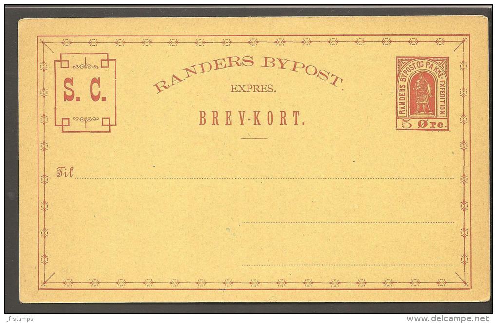 RANDERS BYPOST. 1888. BREV-KORT (POSTCARD) 5 øre Red. Beautiful Unused Card. (Michel: ) - JF170747 - Local Post Stamps