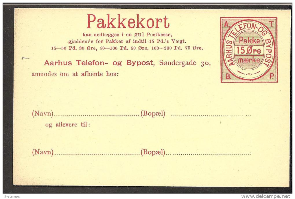 AARHUS TELEFON & BYPOST. 1884. PAKKEKORT (Parcel Card) 15 øre Red. Beautiful Unused Card. (Michel: ) - JF170727 - Local Post Stamps