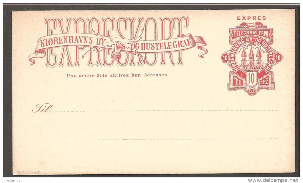KJØBENHAVNS BY- OG HUSTELEGRAF. 1882. BREVKORT (Post Card) 10 øre Red. Beautiful Unused... (Michel: ) - JF170792 - Local Post Stamps