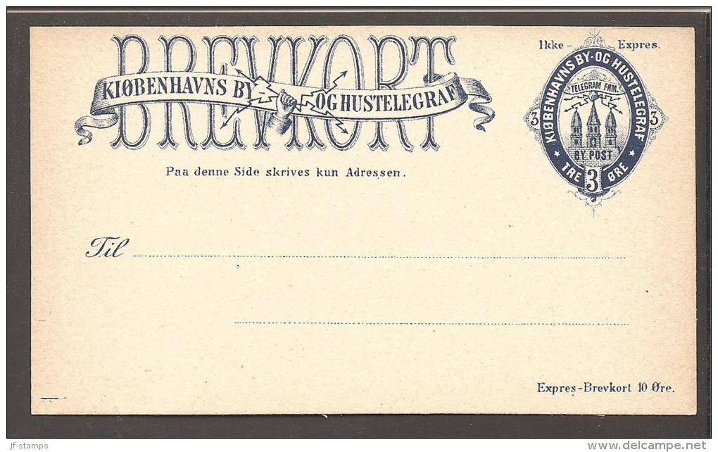 KJØBENHAVNS BY- OG HUSTELEGRAF. 1881. BREVKORT (Post Card) 3 øre Blue. Beautiful Unused... (Michel: ) - JF170777 - Emisiones Locales