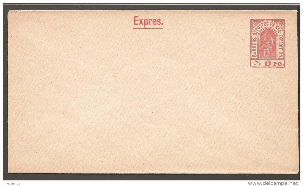 RANDERS BYPOST. 1888. Envelope 5 øre Red Expres. Beautiful Unused Envelope. (Michel: ) - JF170768 - Ortsausgaben