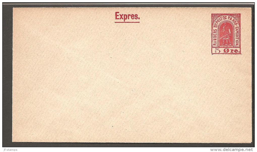 RANDERS BYPOST. 1888. Envelope 5 øre Red Expres. Beautiful Unused Envelope. (Michel: ) - JF170769 - Emisiones Locales