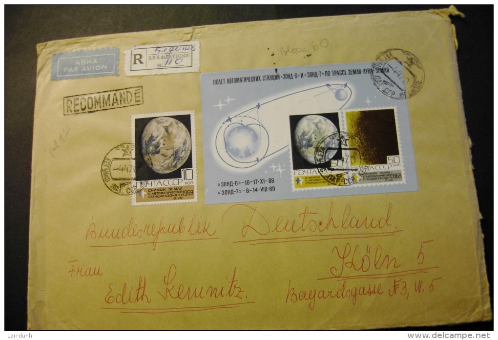 Russia 3682-83 Space Exploration Earth With Souvenir Sheet Block On Registered Cover 1969 A04s - Lettres & Documents