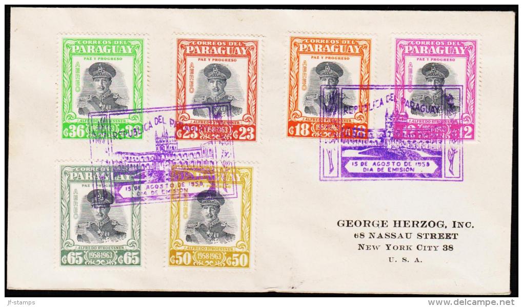 1958. PR. STROESSNER. AIR MAIL 6 EX. FIRST DAY 15. AUG. 1958.  (Michel: 806-811) - JF108853 - America (Other)