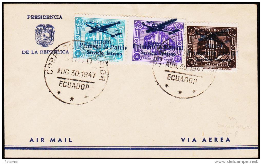 1947. AEREO Primero La Patria Servicio Interno. 3 EX. ECUADOR AUG. 30. 1947.  (Michel: ) - JF108796 - Ecuador