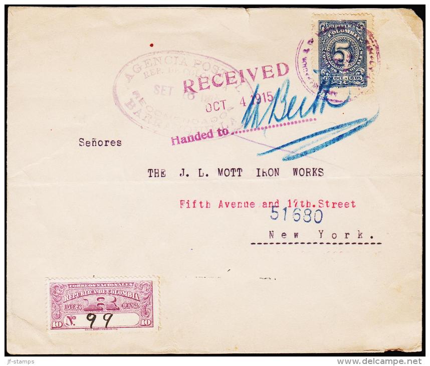 1915. 5 C. AGENCIA POSTAL REP. DE COLOMBIA RECOMENDADOR BARRANQILLA SET 16 1915. NEW YO... (Michel: 212) - JF108821 - Altri - America