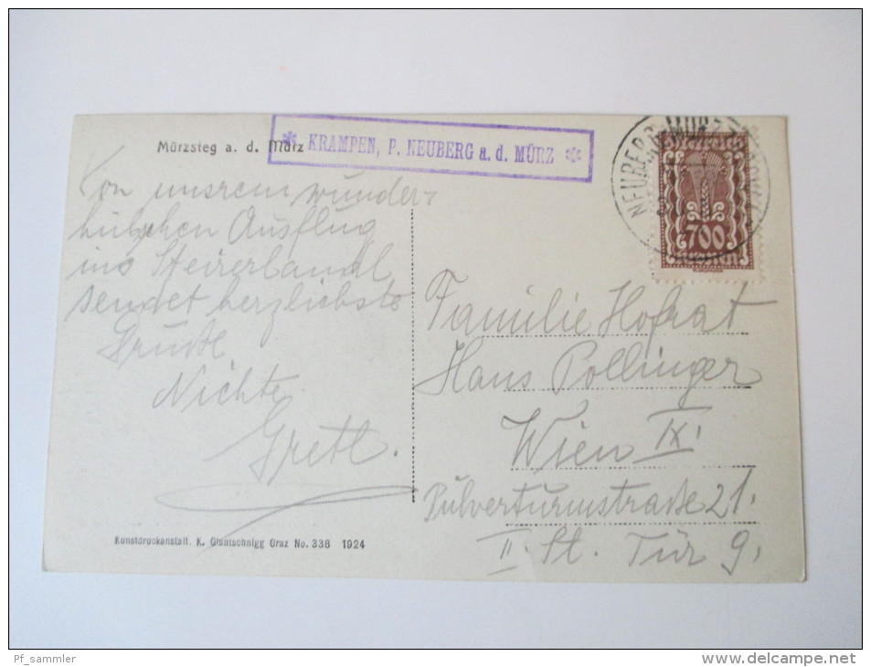 AK 1924 Bahnpoststempel. Mürzsteg A. D. Mürz. Krampen, P. Neuberg. Kunstdruckanstalt K. Glantschnigg - Mürzzuschlag