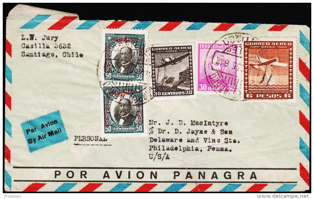 1935. POR AVION PANAGRA. SANTIAGO 15. DEC. 35. 2X 50 C, 2 X 30 C. 6 PESOS.  (Michel: 198) - JF108897 - Sonstige - Amerika