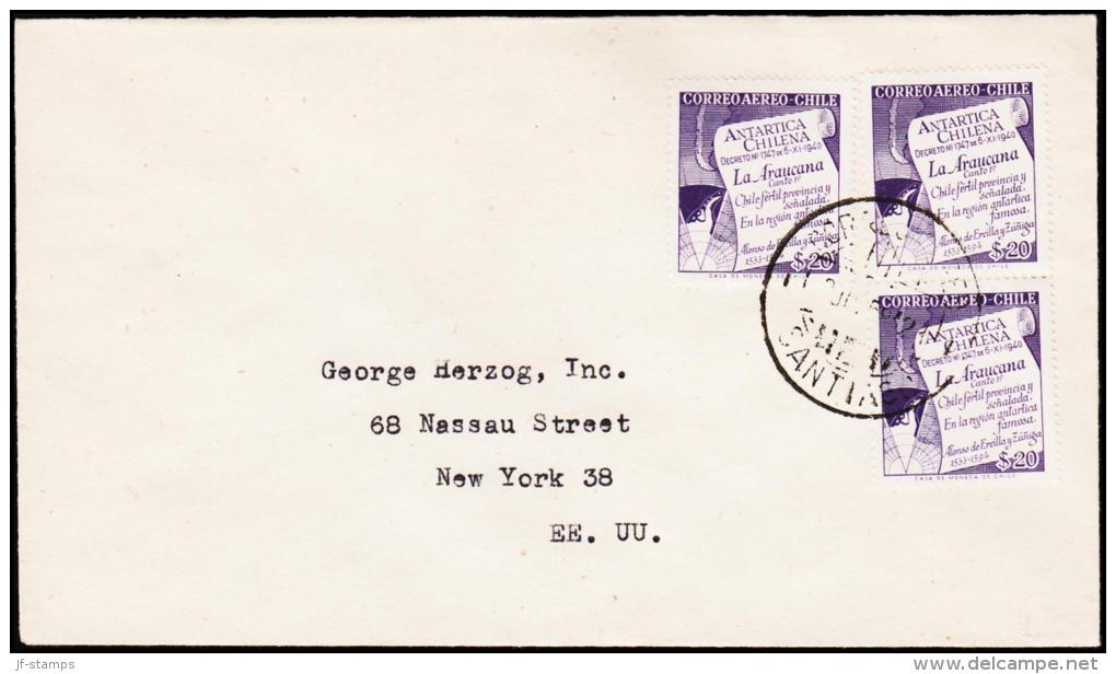 1958. 3X 20 PESOS ANTARKTIS AIR MAIL. CORREO AEREO SANTIAGO 3. JUL. 58. (Michel: 535) - JF108914 - Sonstige - Amerika