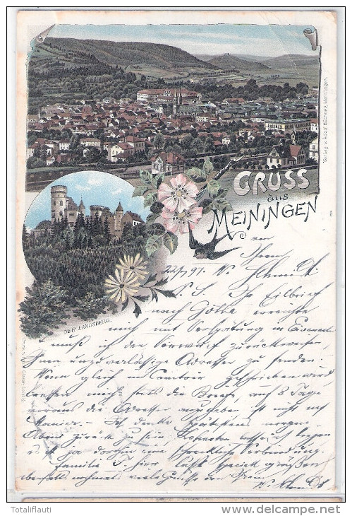 MEININGEN Color Litho Der Landsberg Gesamtansicht Vorläufer 22.7.1897 Nach BERLIN O 34 Nachverwendet - Meiningen