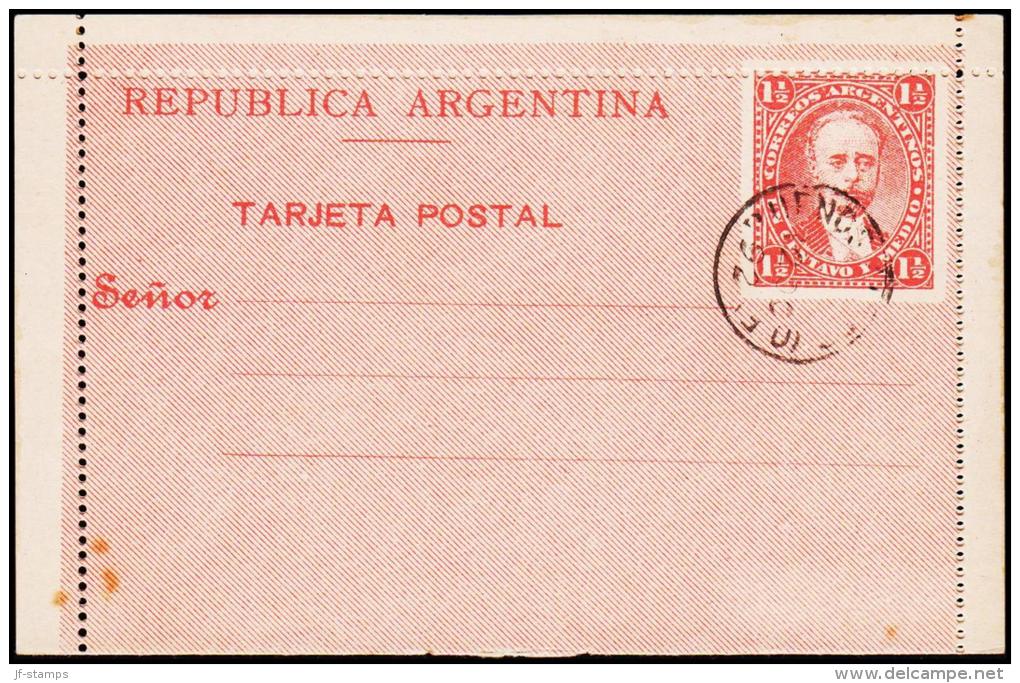 REPUBLICA ARGENTINA TARJETA POSTAL 1½ CENTAVOS. BUENOS AIRES 12 OC 92. (Michel: ) - JF108951 - Enteros Postales