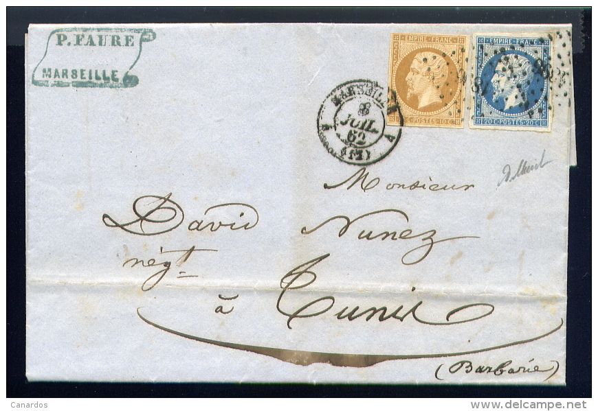 Lettre De Marseille Pour Le BFE De Tunis 1862 - 1849-1876: Période Classique