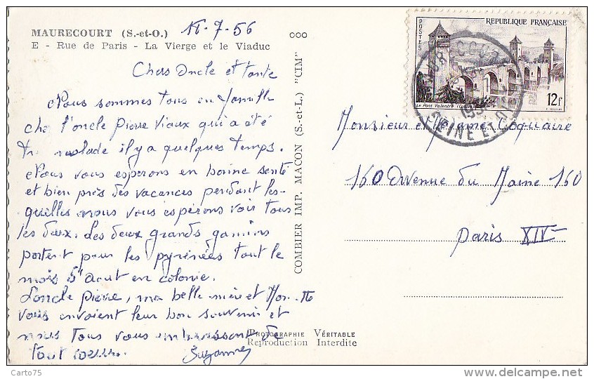 Maurecourt 78 - Rue De Paris - Vierge Et Viaduc - Combier - Cachet Maurecourt 1956 - Maurecourt