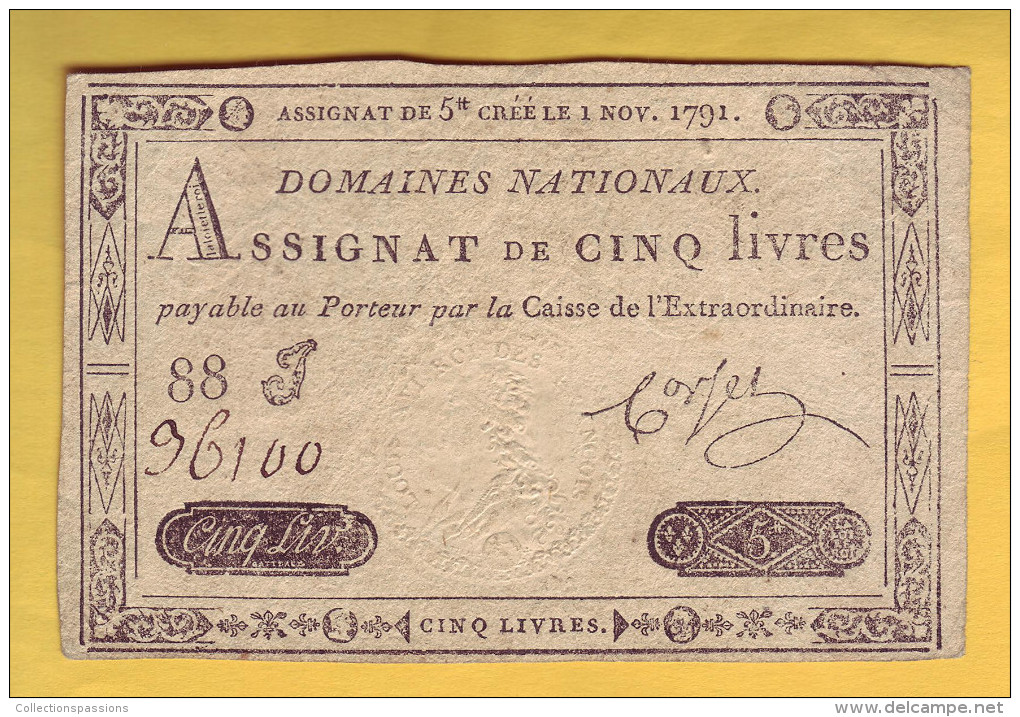 ASSIGNAT De 5 Livres. 1 Novembre 1791 - Assignats & Mandats Territoriaux