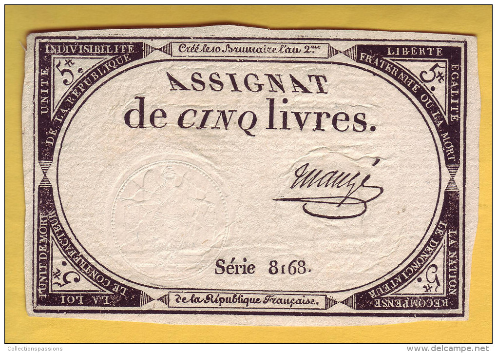 ASSIGNAT De 5 Livres. 10 Brumaire An II  (31 Octobre 1793) - Signature: Maugé - Assignats & Mandats Territoriaux