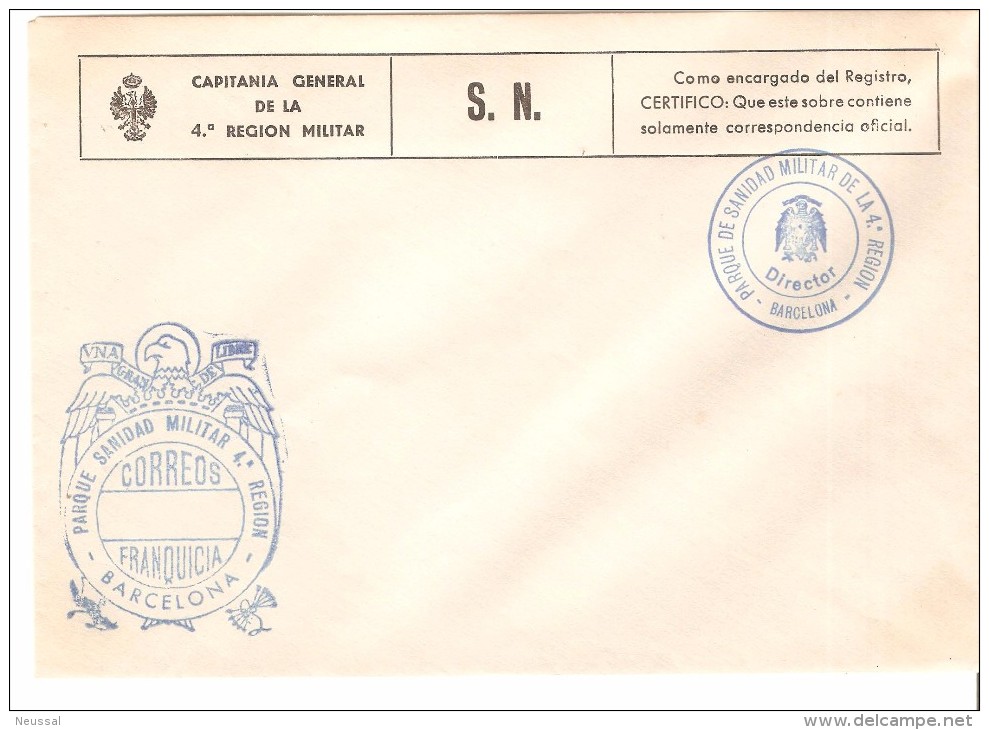 Carta Con Cuño Sanidad Militar 4º Region Barcelona - Military Service Stamp