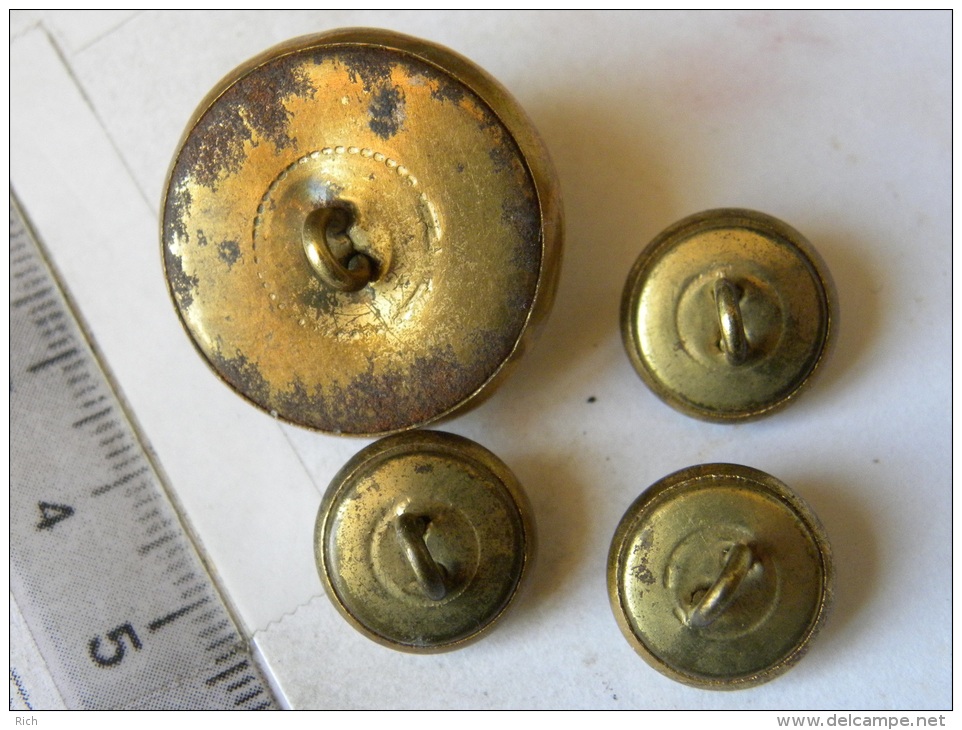 4 Boutons De Livrée, Netherlandd Buttons Gold, Armes Des Pays Bas - Devise De M'aintiendrai, Couronne Royale Lions - Boutons