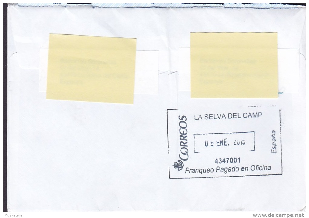 Spain LA SELVA DEL CAMP 2015 Cover Letra To BRØNDBY STRAND Denmark 5x Smiling Stamps - Briefe U. Dokumente